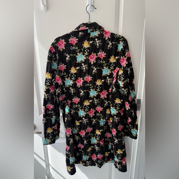 Johnny Was Embroidered Long Black Jacket Colorful Floral Lightweight Boho Large - Picture 2 of 8